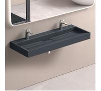 doporro Lavabo Suspendu avec Bonde Vasque à Poser Gris Noir Mat 120x46x11cm Lave Mains avec 2 Percages Rectangulaire Colossum19