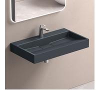 doporro Lavabo Suspendu avec Bonde Vasque à Poser Gris Noir Mat 80x46x11cm Lave Mains Rectangulaire avec Perçage Colossum19