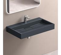 doporro Lavabo Suspendu avec Bonde Vasque à Poser Gris Noir Mat 90x46x11cm Lave Mains Rectangulaire avec Per?age de Robinet Colossum19