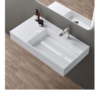 doporro Lavabo Suspendu Blanc 100cm Vasque à Poser avec Bonde Lave Mains Rectangulaire 100x48x13cm Colossum12-R
