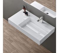 doporro Lavabo Suspendu Blanc 100cm Vasque à Poser Lave Mains Rectangulaire de Qualité pour Salle de Bain 100x48x13cm Colossum12-R