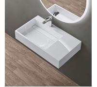 doporro Lavabo Suspendu Blanc 75cm Vasque à Poser avec Bonde Lave Mains Rectangulaire 75x43x14cm Colossum12-L