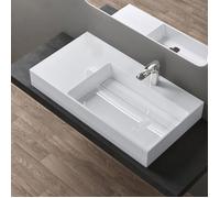 doporro Lavabo Suspendu Blanc 90cm Vasque à Poser Lave Mains Rectangulaire de Qualité pour Salle de Bain 90x48x13cm Colossum12-R