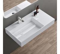 doporro Lavabo Suspendu Blanc 90cm Vasque à Poser Lave Mains Rectangulaire de Qualité pour Salle de Bain 90x48x13cm Colossum12-L
