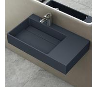 doporro Lavabo Suspendu Gris Noir Mat 75cm Vasque à Poser Lave Mains Rectangulaire de Qualité pour Salle de Bain 75x43x13cm Colossum12-L