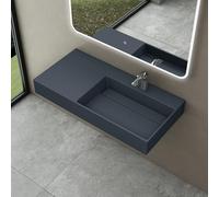 doporro Lavabo Suspendu Gris Noir Mat 90cm Vasque à Poser Lave Mains Rectangulaire de Qualité pour Salle de Bain 90x48x13cm Colossum12-R