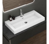 doporro Lavabo Suspendu Vasque à Poser Blanc 90cm Lave Mains Rectangulaire Colossum18 90x48x10cm