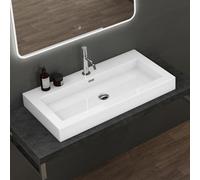 doporro Lavabo Suspendu Vasque à Poser Blanc 90cm Lave Mains Rectangulaire Colossum18 90x48x10cm
