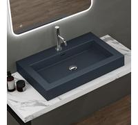 doporro Lavabo Suspendu Vasque à Poser Gris Noir Mat 73cm Lave Mains Rectangulaire Colossum18 73x48x10cm