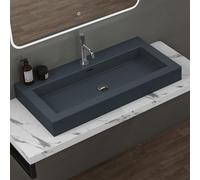 doporro Lavabo Suspendu Vasque à Poser Gris Noir Mat 90cm Lave Mains Rectangulaire Colossum18 90x48x10cm