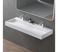 doporro Lavabo Suspendu avec Bonde Vasque à Poser Blanc Mat 120x46x11cm Lave Mains avec 2 Percages Rectangulaire Colossum19