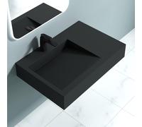 doporro Lavabo Vasque à Poser à Monter au Mur Suspendu Colossum11-750 en Fonte Minérale Solid Surface Gris Noir Mat Rectangulaire 75x50x13cm
