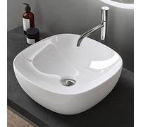 doporro Lavabo Vasque à Poser Blanc 40,5x40,5x14 cm Lave Mains Ovale en Céramique Revêtement NANO Easy Clean Brüssel104
