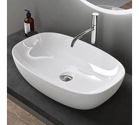 doporro Lavabo Vasque à Poser Blanc 60x39,5x14 cm Lave Mains Ovale en Céramique Revêtement NANO Easy Clean Brüssel104