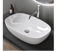 doporro® Lavabo Vasque à Poser Blanc Lave Mains Ovale en Céramique Revêtement NANO Easy Clean Brüssel104 60x39,5x14 cm