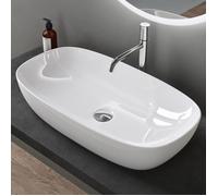 doporro Lavabo Vasque à Poser Blanc 70x37x13,5 cm Lave Mains Ovale en Céramique Revêtement NANO Easy Clean Brüssel104