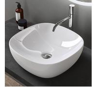 doporro Lavabo Vasque à Poser Blanc 40,5x40,5x14 cm Lave Mains Ovale en Céramique Revêtement NANO Easy Clean Brüssel104