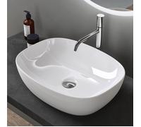doporro® Lavabo Vasque à Poser Blanc Lave Mains Ovale en Céramique Revêtement NANO Easy Clean Brüssel104 51x39,5x14 cm