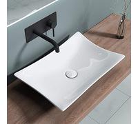 doporro Lavabo Vasque à Poser Lave-Mains Blanc en Céramique 56,5x38x11cm