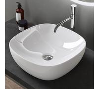 doporro Lavabo Vasque à Poser Lave-Mains Ovale Blanc 40,5x40,5x14cm