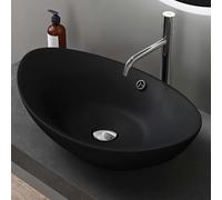 doporro Lavabo Vasque à Poser Lave-Mains Ovale Noir Mat 59x38,3x19,2cm