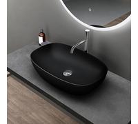 doporro Lavabo Vasque à Poser Lave-Mains Ovale Noir Mat 60x39,5x14cm