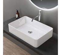 doporro Lavabo Vasque à Poser Blanc 58x37x13.5 cm Lave Mains Rectangulaire en Céramique Revêtement NANO Easy Clean Brüssel105D