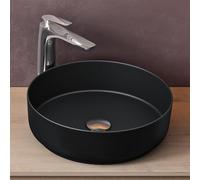 doporro Lavabo Vasque à Poser Lave-Mains Rond Noir Mat 40x40x13cm