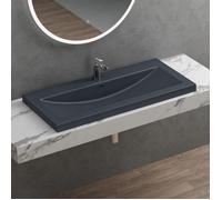 doporro Lavabo à Encastrer Vasque Gris Noir Mat Solid Surface 100x48x13cm