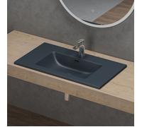 doporro Lavabo vasque gris noir mat 80cm à encastrer Colossum02 fonte minérale solid surface 80x48x14cm