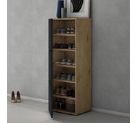 doporro Meuble à Chaussures 45x120cm Armoire à Chaussures 6 Compartiments | Armoire à Chaussures, pour Entrée, Chêne Clair + Gris Noir Mat, Range-Chaussures02