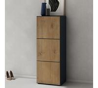 doporro Meuble à Chaussures 45x120cm Armoire à Chaussures 6 Compartiments | Armoire à Chaussures, pour Entrée, Gris Noir Mat + Chêne Clair, Range-Chaussures02