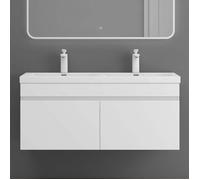 doporro Meuble de Salle de Bain Blanc Mat Ensemble de 2 Pièces Meuble avec Lavabo 120cm Botanica avec 2 Grands Tiroirs
