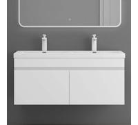 doporro Meuble de Salle de Bain Blanc Mat Ensemble de 2 Pièces Meuble avec Lavabo 120cm Design Botanica avec 2 Grands Tiroirs