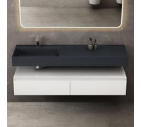 doporro Meuble de Salle de Bain Blanc Mat Ensemble de 2 Pièces Meuble avec Lavabo 150cm Design Up avec 2 Grands Tiroirs