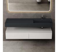 doporro Meuble de Salle de Bain Blanc Mat Ensemble de 2 Pièces Meuble avec Lavabo 150cm Design Up avec 2 Grands Tiroirs