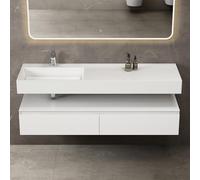 doporro Meuble de Salle de Bain Blanc Mat Ensemble de 2 Pièces Meuble avec Lavabo 150cm Design Up avec 2 Grands Tiroirs