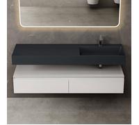 doporro Meuble de Salle de Bain Blanc Mat Ensemble de 2 Pièces Meuble avec Lavabo 150cm Up avec 2 Grands Tiroirs