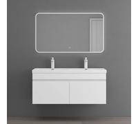 doporro Meuble de Salle de Bain Blanc Mat Ensemble de 3 Pièces Meuble avec Lavabo 120cm et Miroir LED Design Botanica avec 2 Grands Tiroirs