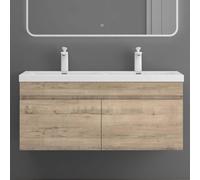 doporro Meuble de Salle de Bain Chêne Clair Ensemble de 2 Pièces Meuble avec Lavabo 120cm Design Botanica avec 2 Grands Tiroirs