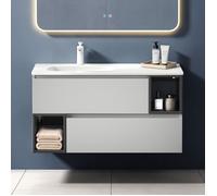 doporro Meuble de Salle de Bain Gris Clair Ensemble de 2 Pièces Meuble avec Lavabo 100cm Design Gemini avec 2 Tiroirs