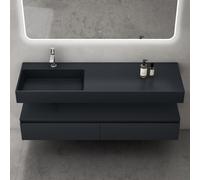 doporro Meuble de Salle de Bain Gris Noir Mat Ensemble de 2 Pièces Meuble avec Lavabo 150cm Design Up avec 2 Grands Tiroirs