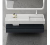 doporro Meuble de Salle de Bain Gris Noir Mat Ensemble de 2 Pièces Meuble avec Lavabo 150cm Design Up avec 2 Grands Tiroirs