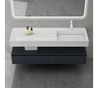 doporro Meuble de Salle de Bain Gris Noir Mat Ensemble de 2 Pièces Meuble avec Lavabo 150cm Design Up avec 2 Grands Tiroirs