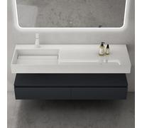 doporro Meuble de Salle de Bain Gris Noir Mat Ensemble de 2 Pièces Meuble avec Lavabo 150cm Design Up avec 2 Grands Tiroirs