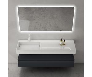 doporro Meuble de Salle de Bain Gris Noir Mat Ensemble de 3 Pièces Meuble avec Lavabo 150cm et LED Miroir Design Up avec 2 Grands Tiroirs