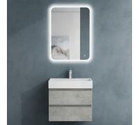 doporro Meuble de Salle de Bain Lin Ensemble de 3 Pièces Meuble avec Lavabo et Bonde avec Miroir 60x38x56cm Design Verona F031