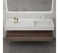 doporro Meuble de Salle de Bain Marron Ensemble de 2 Pièces Meuble avec Lavabo 150cm Design Up avec 2 Grands Tiroirs