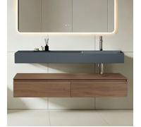 doporro Meuble de Salle de Bain Marron Ensemble de 2 Pièces Meuble avec Lavabo 150cm Up avec 2 Grands Tiroirs