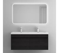 doporro Meuble de Salle de Bain Noir Texturé Ensemble de 2 Pièces Meuble avec Lavabo 120cm Design Botanica avec 2 Grands Tiroirs